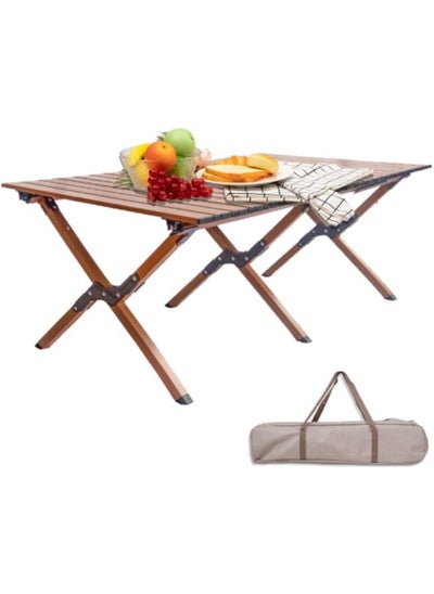 اشتري Portable Roll Up Picnic Table with Carry Bag,Folding Camping Tables,Aluminum Frame & Wooden Table,Walnut Grain Texture 23*45 inch في السعودية