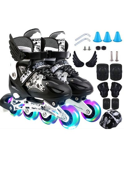 Buy Kids Adjustable Perfect Inline Skates Roller Skate Shoe Set with LED Flash in UAE