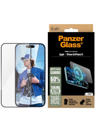 اشتري PanzerGlass® Matte Glass Screen Protector for Apple iPhone 16, EasyAligner, Anti-Glare and Anti-Fingerprint Tempered Glass, High touch sensitivity, Extremely smooth surface في الامارات