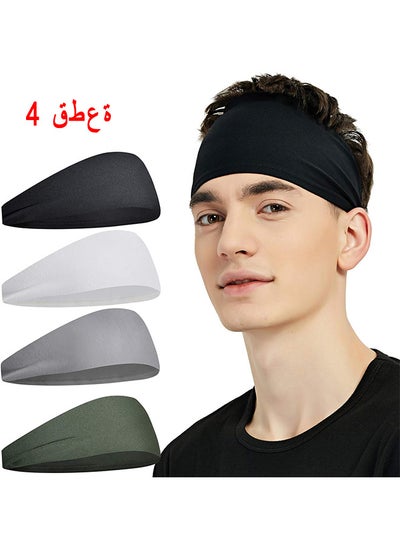 اشتري 4 PCS Mens Women Headband Mens Sweatband Sports Headband For Running Crossfit Cycling Yoga Basketball Working Out Stretchy Moisture Wicking Unisex Hairband في الامارات