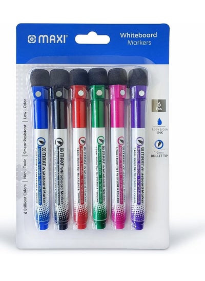 Buy Maxi Slim Magnetic Whiteboard Marker with Eraser 1-2mm 4pc (Blue,Black,Red,Green,Pink and Purple), Magnetic Color Pens for Whiteboard. or Home, Office and School in UAE