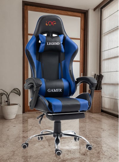 Buy Gaming Chair Adjustable Computer Chair PC Office PU Leather High Back Lumbar Support comfortable armrest Headrest Blue and Black - LOG ELECTRONICS in Saudi Arabia