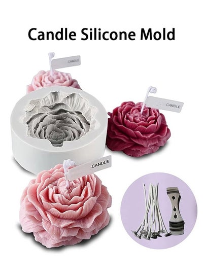 Buy Flower Silicone Mold for Resin Candle ,3D Soap Mould Cake Fondant Chocolate Epoxy Casting Craft Handmade Gift,15-Piece Candle Wicks White 10cm,1-Piece Wick Holder Set Silver One Size Peony in Saudi Arabia