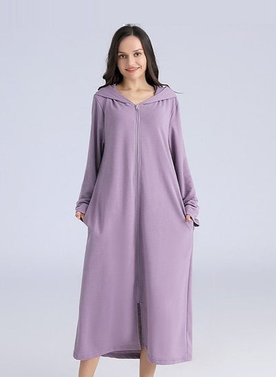 Buy Long zip-up bathrobe with hood, perfect for vacations by the sea, and beach vacations in UAE