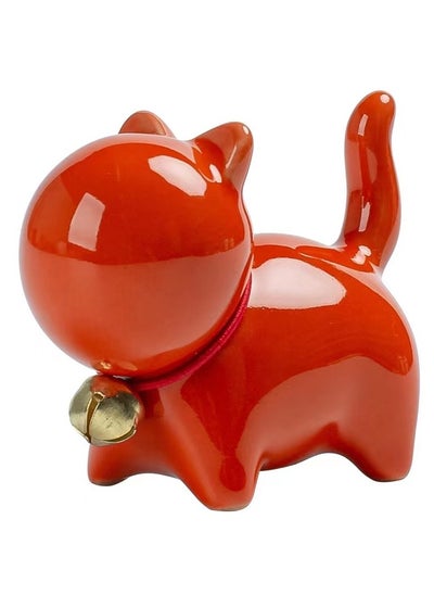 اشتري Red Ceramic Cat  Small Animal Sculpture Home Decor Modern Style Ornament Suitable for Living Room Bedroom Office Desk Cabinet Car Decoration Unique Gift في الامارات