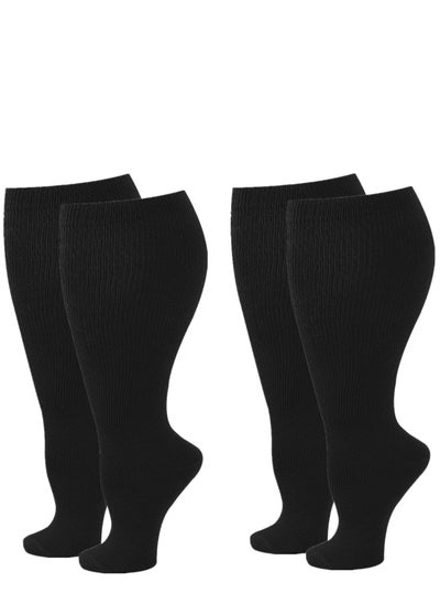 اشتري Wide Calf Compression Socks for Women Men, 2 Pairs Plus Size Extra Large Size Support Socks Stockings Reduces Swelling & Pain for Nurses Running Pregnant Travel Flight 20-25 mmHg（XXL） في الامارات