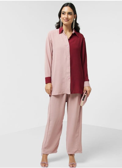 Buy Contrast Detail Shirt & Pant Set in Saudi Arabia