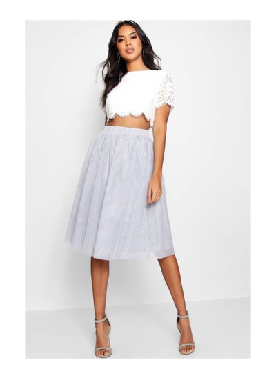 Buy Woven Lace Top & Contrast Midi Skirt Co-Ord Set in UAE