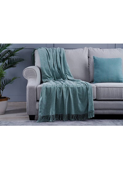 Buy Cormac Chenille Throw With Fringes 140x190cm-duck Egg in UAE