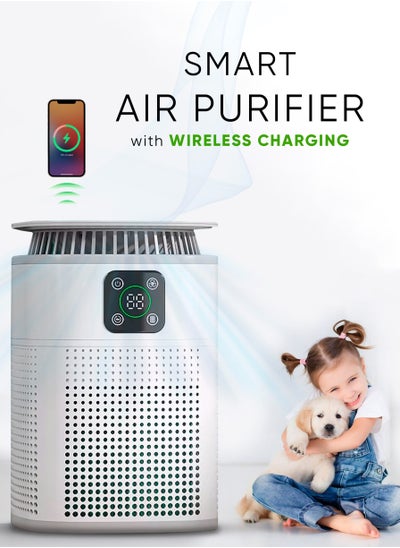 Buy Air Purifier ROKO 3D with Wireless Phone Charge | 2-in-1 HEPA Filter for Clean Air & Fast Charging – Ideal for Home, Office, and Kitchen | Removes Dust, Pet Dander, and Odors | Compact Design, White in UAE