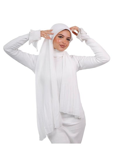 Buy Soft chiffon scarf with comfortable and wonderful plissed on the head, size (75 cm * 200 cm), white color in Egypt