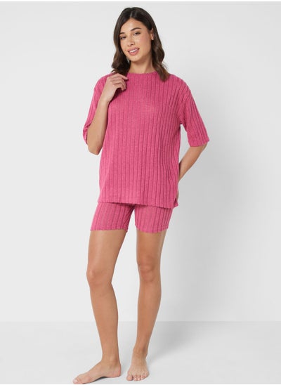 Buy Ribbed Top And Shorts Set in UAE