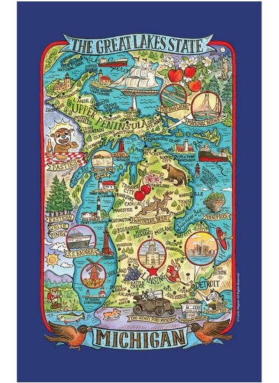 اشتري Designs Adventure Destinations Michigan Map Tea Kitchen Towel, 18" X 28", Various في الامارات