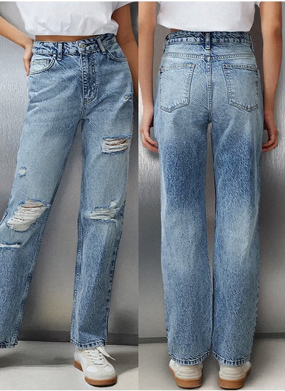 اشتري Blue More Sustainable Ripped High Waist Straight Jeans TWOSS24JE00200 في مصر