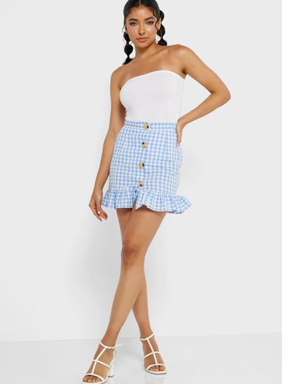 Buy Buttoned Front Checked Skirt in UAE