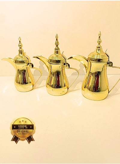 Buy Stainless Steel Coffee Dallah Arabic Pot 3 PC Set Gold in Saudi Arabia