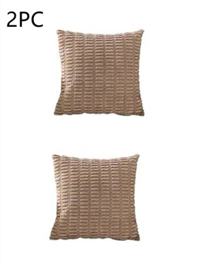 Buy 2-Piece Home Decorative Pillow Covers Striped Corduroy Throw Pillow Cover Brown 45x45 Centimeter in UAE