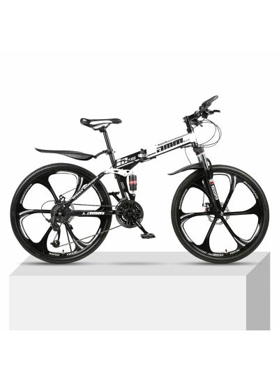 Buy 26 Inch Folding Mountain Bike, 24 Speed Full Suspension High-Carbon Steel Foldable Bicycle, Dual Disc Brake Non-Slip Folding Bikes for Adults/Men/Women，Shock Absorption, 6-Blade Wheel in Saudi Arabia