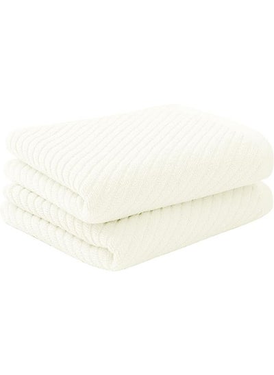 Buy 2-Piece Towel Set, White Ribbed Hand Towels for Bathroom 74x34cm 100% Cotton Soft Absorbent Soft Feeling Fast Drying Towels Hotel Towel Face Towel in UAE