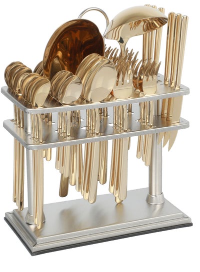 اشتري Cutlery Set, 38-Piece 18/10 Stainless Steel Flatware Set with Stand/Tea & Ice Spoon/Dinner & Cake Fork/Fruit Knife/Soup ladle/Rice Server (SHINE CHAMPAGNE GOLD) في الامارات