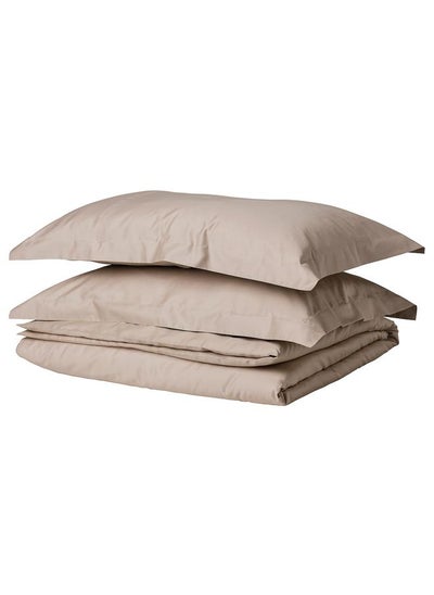 Buy Duvet Cover And 2 Pillowcases Grey Beige 240X220/50X80 Cm in Saudi Arabia