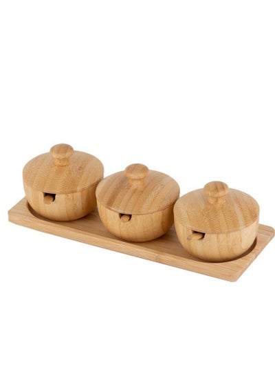 Buy 3-piece wooden sugar set with wooden spoons. in Saudi Arabia