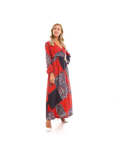 اشتري ESLA Printed Long Sleeved Long Dress Red في مصر