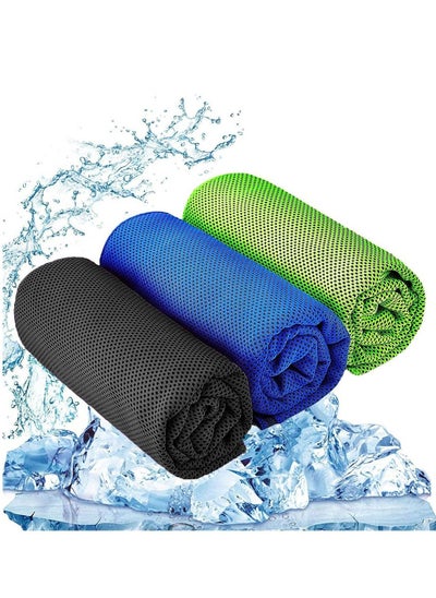 Buy Cooling Towel 3 Pcs 100 x 30 cm Microfiber Towel for Instant Cooling Relief Cool Cold Towel Breathable Chilly Microfiber Towel for Yoga Golf Travel Gym Sports Camping Football in UAE