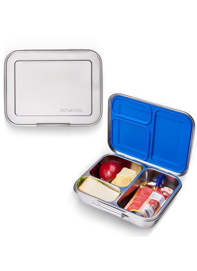 Buy 3 Compartment Bento Steel Lunch Box - Blue in UAE