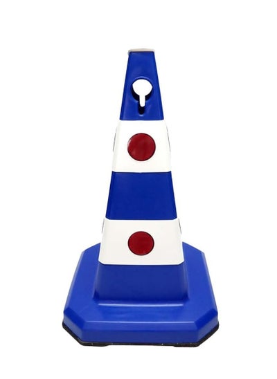 Buy BERRY Safety Traffic Cone 620 MM | Unbreakable Solid Body Reflective traffic cones with Cat-Eyes Lenses | High Visibility Safety Cone - Blue in UAE