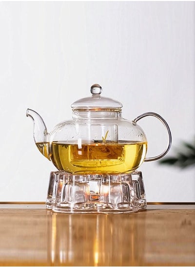 Buy Full Glass Kettle Teapot Set with Removable Infuser Strainer and Heart Shaped Candle Holder Warmer Heating in Saudi Arabia