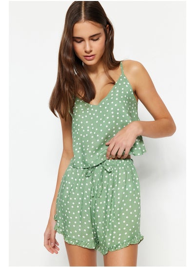 اشتري Mint Polka Dot Ruffle Detailed Undershirt-Shorts Woven Pajama Set THMSS21PT0742 في مصر