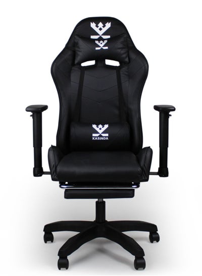 Buy A swivel leather gaming and video gaming chair with a backrest and lumbar support, black in Saudi Arabia