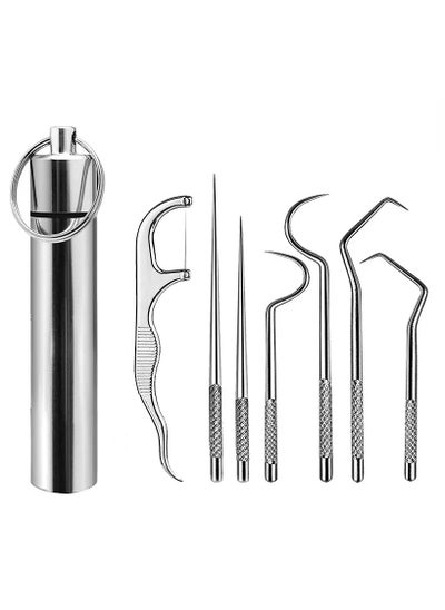 Buy 7pcs Dental Flosser Picks Set, Stainless Steel Tooth Pick Set, Deep Cleaning Dental Floss, Portable Hygienic Flosser With Holder For Travel Daily Life in UAE