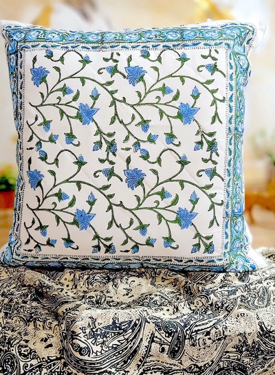 Buy Blue Breeze Quilted Premium Organic Cotton Hand Block Printed Cushion Cover 65 Cm X 65 Cm in UAE