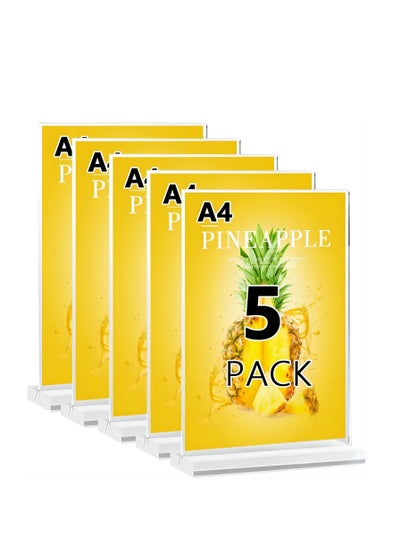 اشتري 5-Piece Acrylic Sign Holder A4 - Double Sided Acrylic T Shape Table Top Display Stand, Portrait Style Menu Ad Frame, Clear Picture Frame for Restaurants, Store Promotions, Photo Frames, Classroom, Off في الامارات