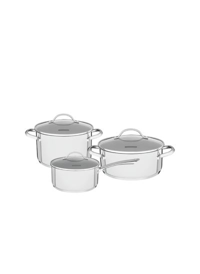 Buy Una 6 Pieces Stainless Steel Cookware Set with Tri ply Bottom in UAE