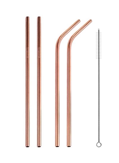 Buy 4-Piece Reusable Drinking Straw Set With Cleaning Brush Rose Gold/Silver 266 x 6mm in UAE