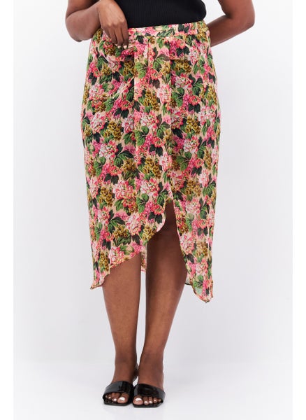 اشتري Women Plus Size Floral Print Wrap Skirt, Pink/Black Combo في الامارات