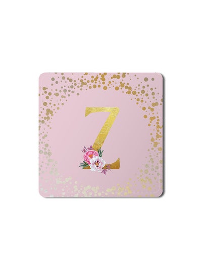 Buy Designer Leather Coasters Mat for Beverage Drinks- Custom Monogram Initial Letter Floral Pattern Alphabet - Z (Pink) in UAE