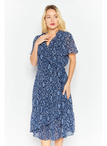 Buy Women Animal Print Midi Dress, Navy Combo in UAE