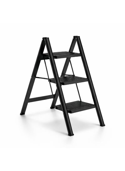 TOOLF 3-Step Folding Ladder – Lightweight Aluminum Step Stool With Wide Anti-Slip Pedal, 330 Lbs Capacity, Space-Saving Design For Home, Kitchen, Office, And Garage