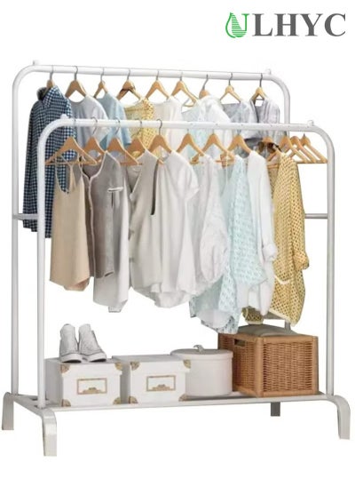 Buy Freestanding Hanger Double Pole Multi-functional Bedroom Clothing Rack, White ‎55.12 x 109.98 x 145.03 cm in Saudi Arabia