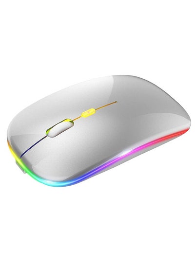Buy Wireless Bluetooth Mouse, LED Rechargeable Silent Slim Laptop Mouse, Portable (BT5.2+USB Receiver) Dual Mode Computer Mice for Quick Control Apple Laptop, Desktop Computer, ipad Tablet, Phone (Silver) in UAE