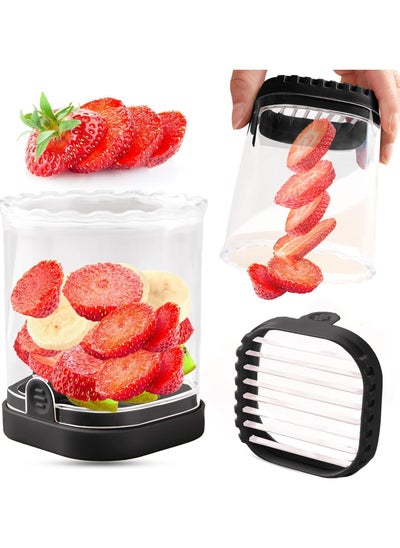 Buy Fruit Slicer Cup, Strawberry, Banana Slicers, Detachable Fruit Cutter Slicer with Push Plate, Creative Strawberry Slicer Kitchen Gadget (Black) in Saudi Arabia