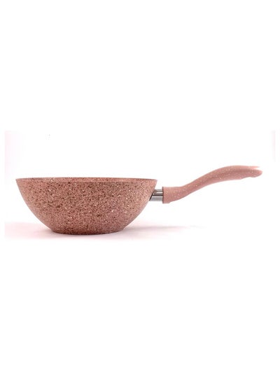 Buy Non-Stick High Quality Granite Wok Pan 24Cm, Pfoa Free, Pink in UAE