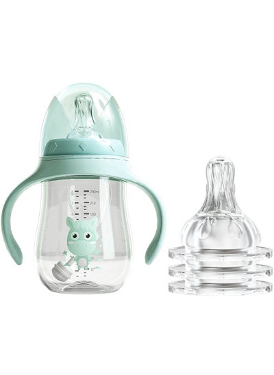 Buy Drop Resistant Baby Bottle With 3 Pacifiers Set 240 ml - Green/Clear in UAE