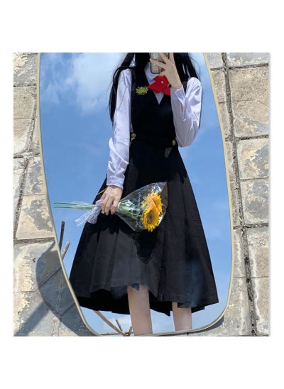 اشتري Summer Korean Sweet  Chic Shirt Skirt Set for WomenLong sleeve shirt strap skirt [collection send bow tie chain]] Long sleeve shirt strap skirt [collection send bow tie chain]] في الامارات