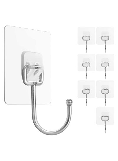 اشتري 8 Pcs  Large Adhesive Hooks, Waterproof and Rustproof Wall Hooks for Hanging Heavy Duty, Stainless Steel Towel and Coats Hooks to Use Inside Kitchen, Bathroom, Home and Office في السعودية