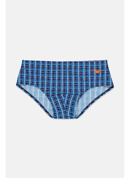 اشتري Men Checkered Draw String Swim Briefs, Blue and Navy and White Combo في السعودية